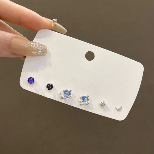 6Pcs Shiny Planet Earrings